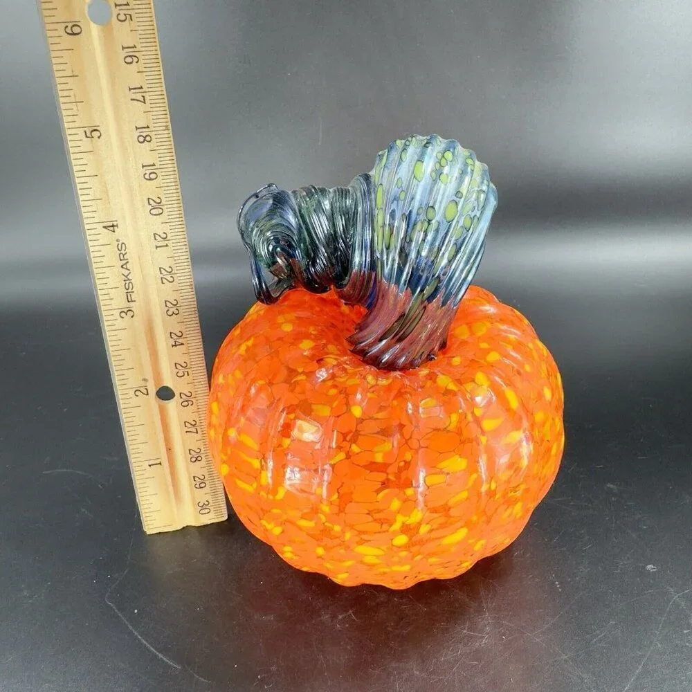 Hand Made Art‎ Glass Pumpkin Heavy Figure Paperweight Hand Blown Glass Decor VTG